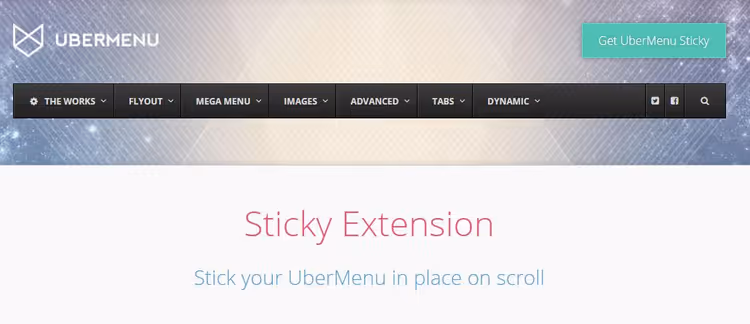 Rozszerzenie UberMenu Sticky Extension do przyklejania megamenu podczas przewijania