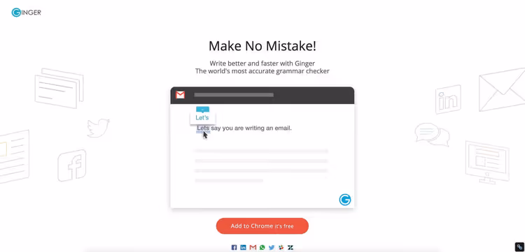 Interfaz de Ginger Software con corrección de errores y reformulación de texto