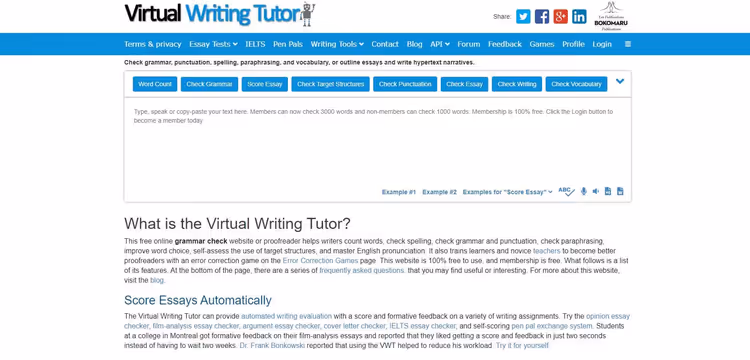 Virtual Writing Tutor, corrector gratuito de ensayos y gramática para estudiantes de inglés