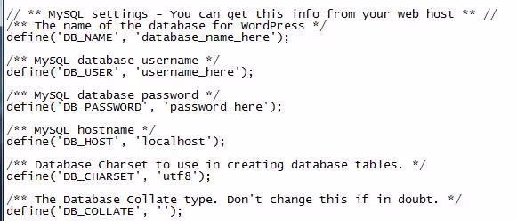 Bearbeitung der wp-config.php mit Datenbankverbindungsdaten