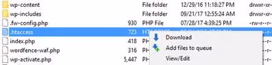 Le fichier .htaccess dans le dossier racine du site WordPress