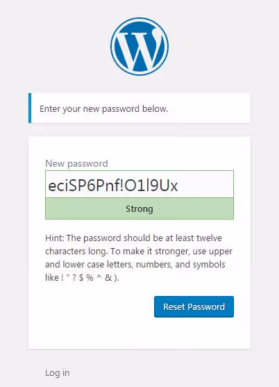 Pagina per impostare una nuova password dopo il reset via email