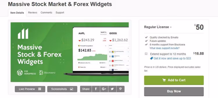Interface Massive Stock Market Widgets avec six formats de sortie en un seul plugin
