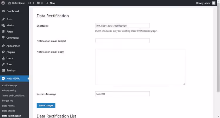 Personal data correction request form