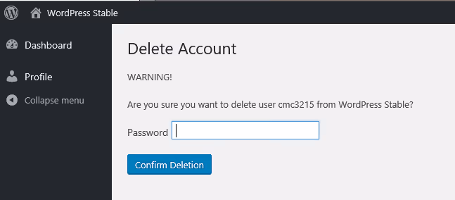 WordPress user profile deletion function