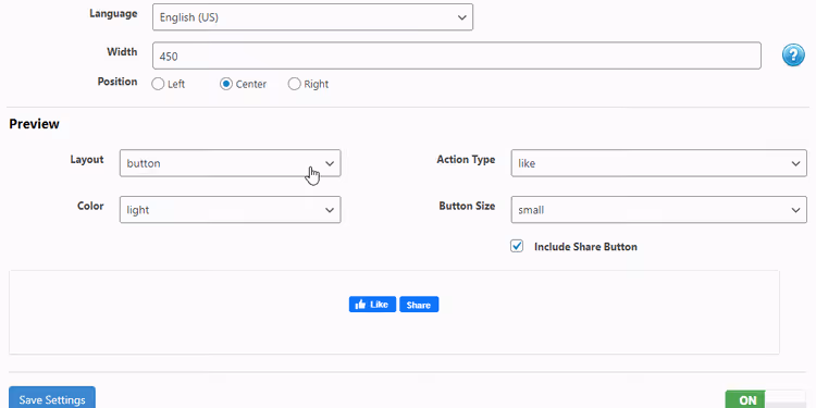 WP Like Button position and width settings in real time
