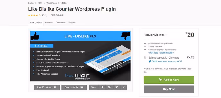Like Dislike Counter plugin overview with 10 ready button templates
