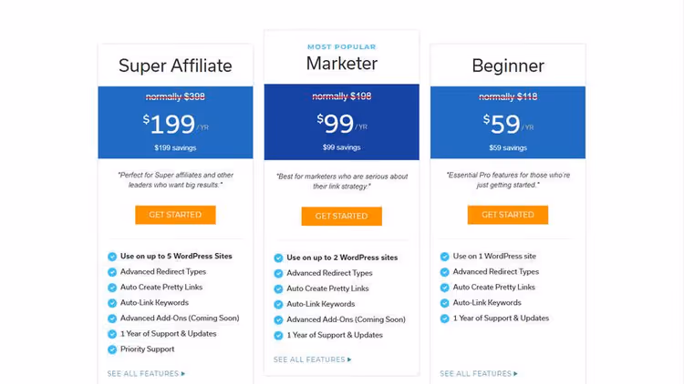 Dashboard di gestione dei link di affiliazione di Pretty Links in WordPress