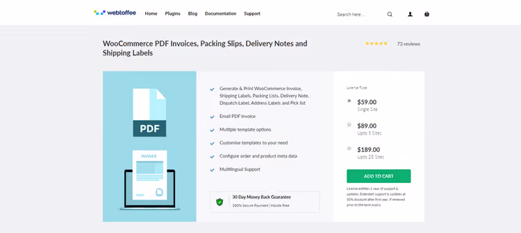 Главная страница настроек плагина WebToffee PDF Invoices