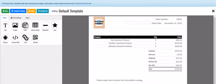 Конструктор счетов перетаскиванием в PDF Invoice Builder