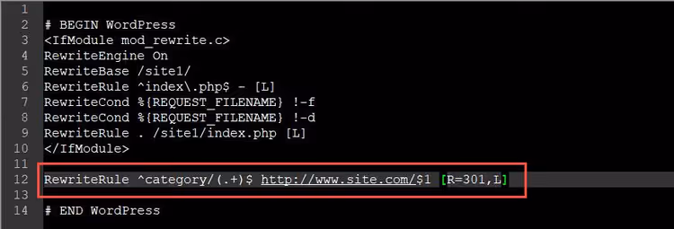 RewriteRule code for .htaccess in a text editor
