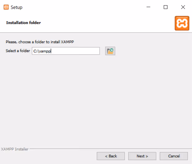 Scelta del percorso di installazione di XAMPP