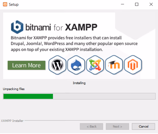 Installazione di XAMPP in corso