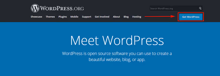 Pulsante di download di WordPress sul sito ufficiale