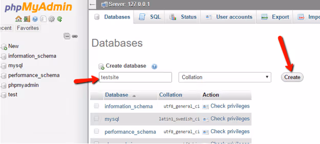 Creazione di un nuovo database in phpMyAdmin