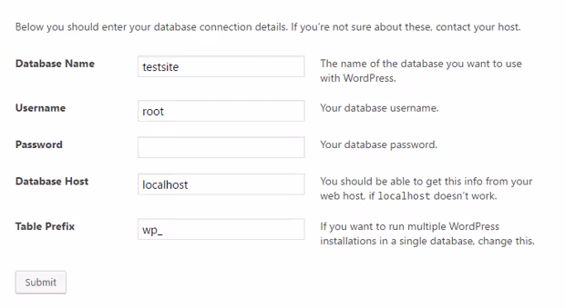 Modulo di connessione al database per WordPress