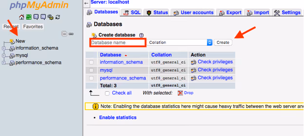 Creazione di un database in phpMyAdmin tramite MAMP