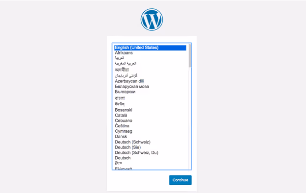 Selezione della lingua per l'installazione di WordPress in MAMP