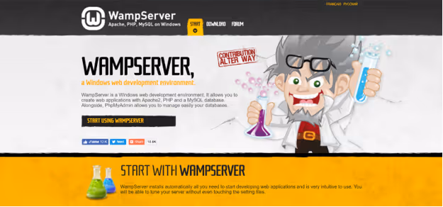 Pagina di download di WampServer con selezione della versione