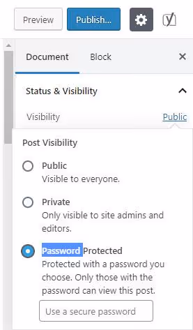 WordPress-Seite Sichtbarkeitseinstellungen