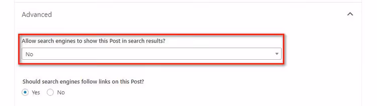 Indexierungsschalter für Seiten in der Yoast SEO Meta-Box