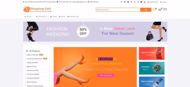 ShoppingCart teema põhivaade tootekategooriatega