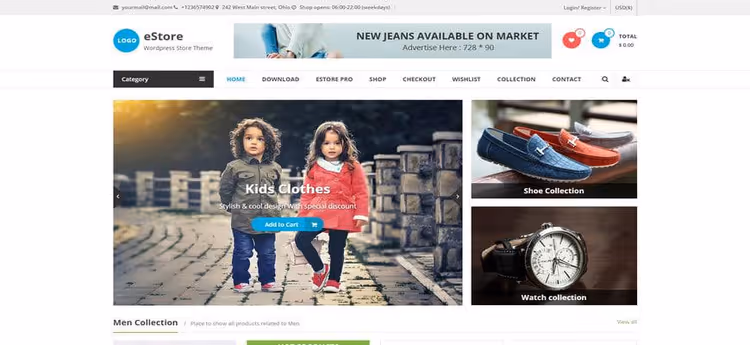 eStore teema avaleht megamenüüga
