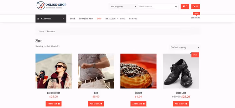 Online Shop teema kohandatud vidinatega