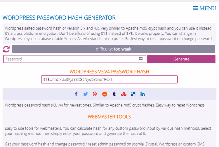 Generatore di hash password WordPress via WP-CLI