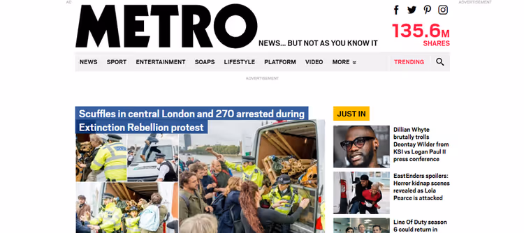 Сайт британської газети Metro на WordPress