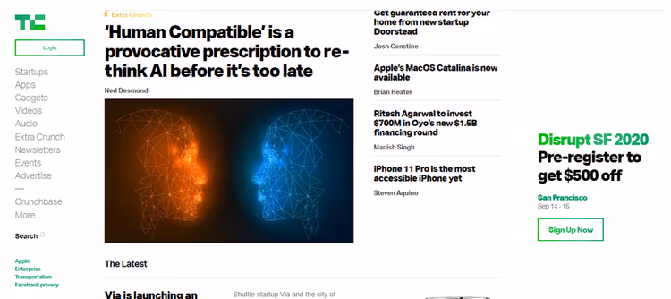 Сайт TechCrunch на WordPress