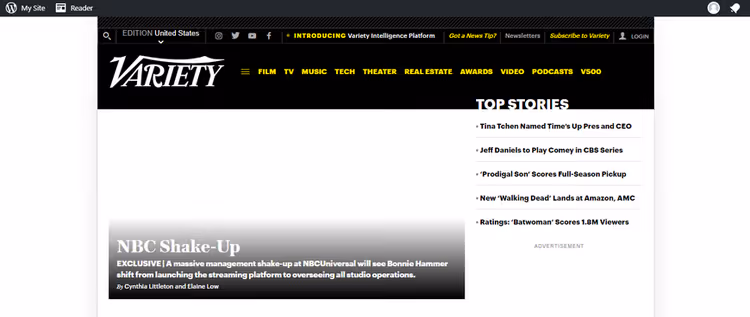 Сайт видання Variety на WordPress