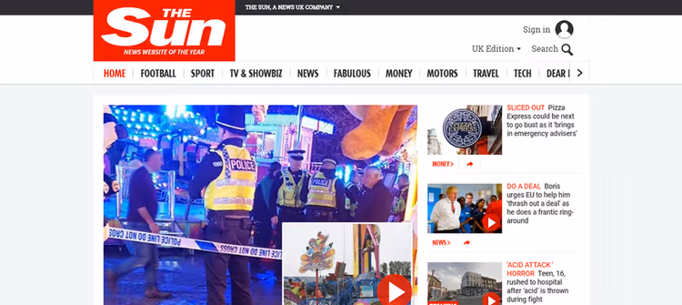Сайт британського таблоїда The Sun на WordPress