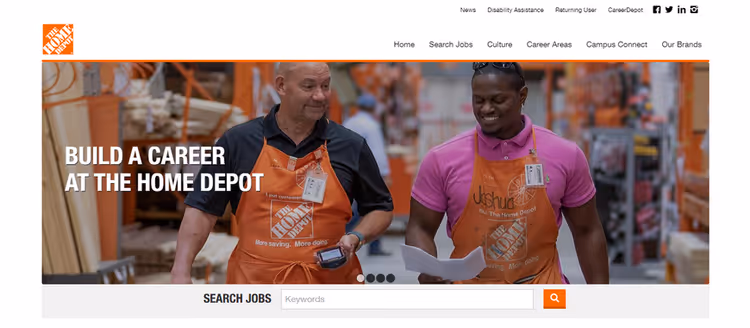 Сторінка кар'єри Home Depot на WordPress