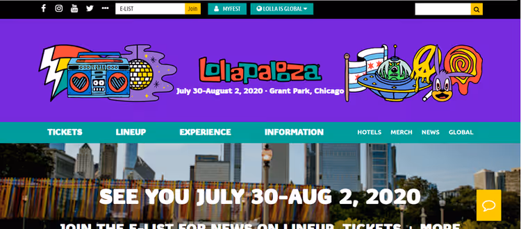 Сайт фестивалю Lollapalooza на WordPress