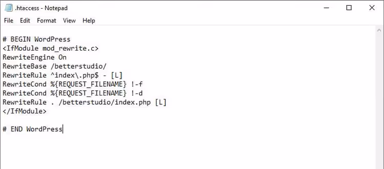 Contenu du fichier .htaccess WordPress pour restauration