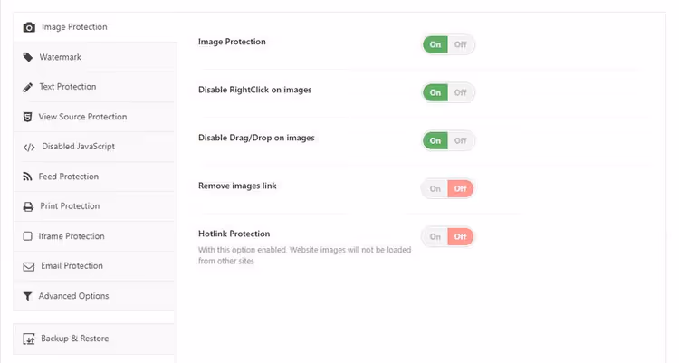 Página de ajustes del plugin Content Protector Pack