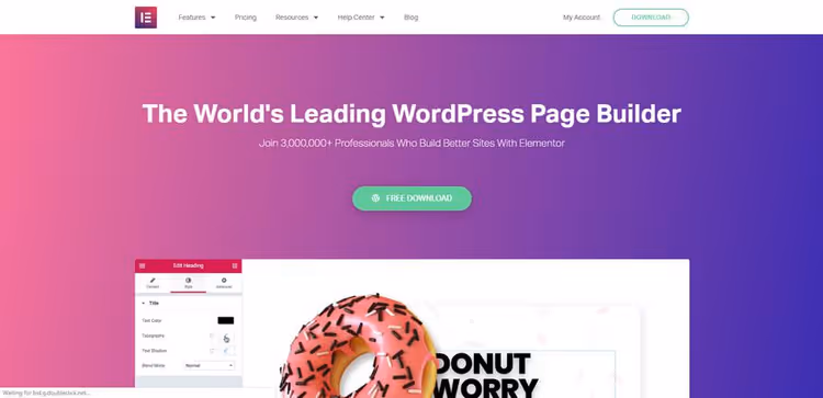 Editor visuale Elementor con pannello widget laterale