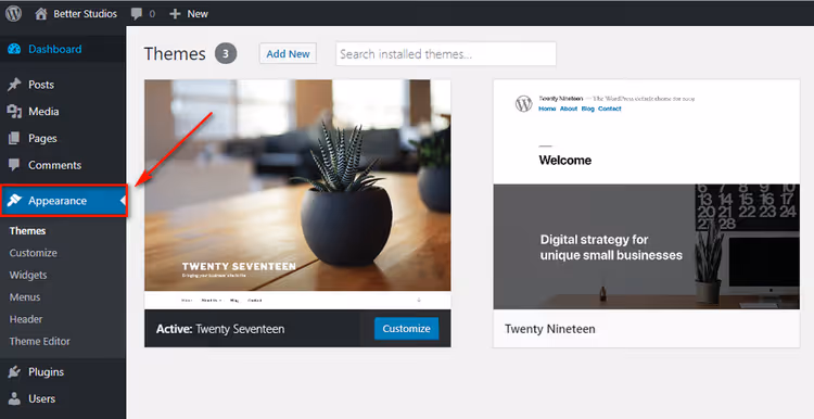 Éditeur de thème WordPress avec la liste des fichiers du thème actif