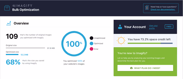 Imagify plugin interface for image compression in WordPress