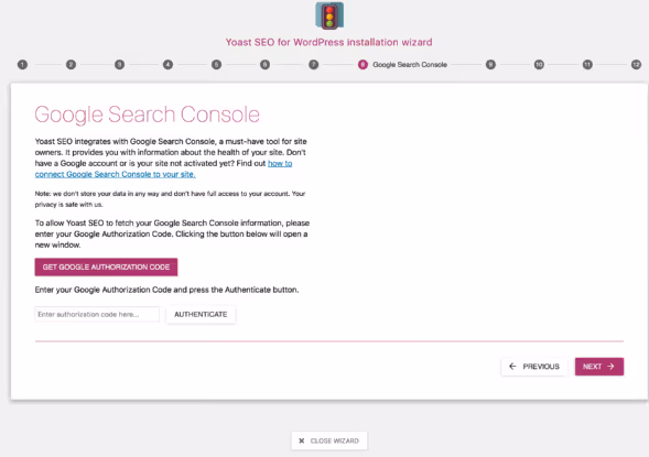 Connexion de la Google Search Console à Yoast SEO via un code d’autorisation