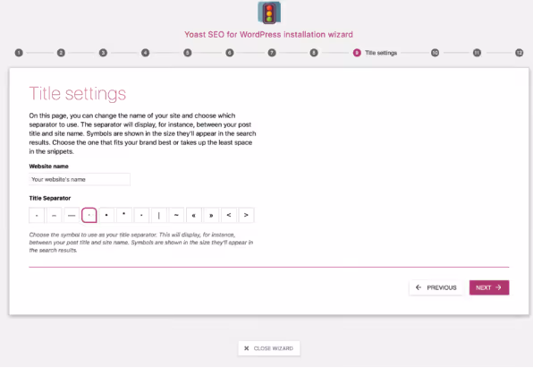 Choix d’un séparateur de titre et saisie du nom du site
