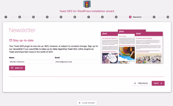 Configuration de l’abonnement à la newsletter Yoast
