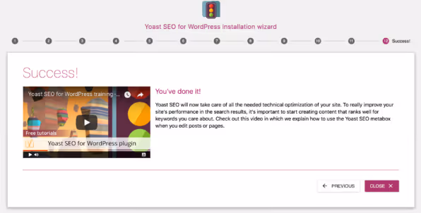 Écran final de l’assistant de configuration Yoast SEO