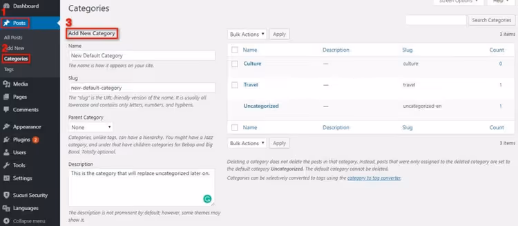 Página para adicionar uma nova categoria no painel de administração do WordPress