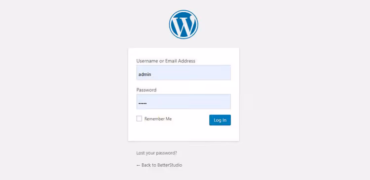 WordPress-Admin-Login-Bildschirm mit Benutzername- und Passwort-Formular