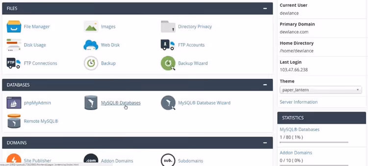 Backup Wizard-delen i cPanel-panelet
