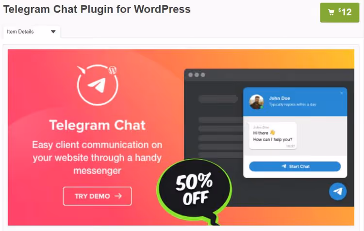 NinjaTeam Chat-widget for Telegram på et nettsted