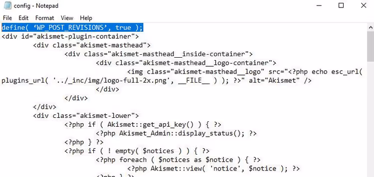 Limitare le revisioni a 3 in wp-config.php