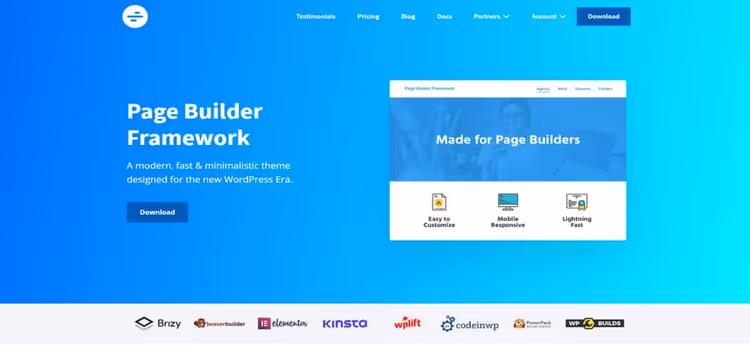 Tema Page Builder Framework, fondamenta leggere